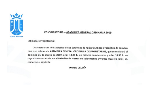 Asamblea General Ordinaria 31 de marzo de 2019 Cerro Alarcón I